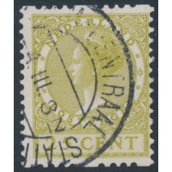 NETHERLANDS - 1925 25c olive-green Queen, no watermark, coil perf. two sides, used – NVPH # R14 NETHERLANDS - 1925 25c olive-green Queen, no watermark, coil perf. two sides, used – NVPH # R14