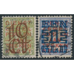 NETHERLANDS - 1923 10c & 1G overprints on Queen Wilhelmina Officials set of 2, used – NVPH # 132C+133C NETHERLANDS - 1923 10c & 1G overprints on Queen Wilhelmina Officials set of 2, used – NVPH # 132C+133C
