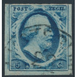 NETHERLANDS - 1852 5c deep blue King Willem III, imperforate, plate III, used – NVPH # 1i