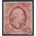 NETHERLANDS - 1852 10c rose-red King Willem III, imperforate, plate V, used – NVPH # 2j
