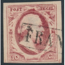 NETHERLANDS - 1852 10c dull red King Willem III, imperforate, plate VII, used – NVPH # 2m