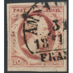 NETHERLANDS - 1852 10c brown-red King Willem III, imperforate, plate VI, used – NVPH # 2l