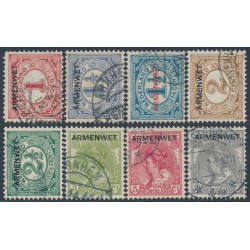 NETHERLANDS - 1913 1c to 10c ARMENWET overprints set of 8, used – NVPH # D1-D8