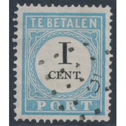 NETHERLANDS - 1881 1c blue/black Postage Due, perf. 13½:13¼, type I, used – NVPH # P3IA