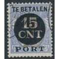 NETHERLANDS - 1924 15c on 17½c parcel stamp o/p, perf. 12½:12½, used – NVPH # PV2A