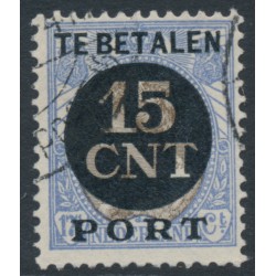 NETHERLANDS - 1924 15c on 17½c parcel stamp o/p, perf. 12½:12½, used – NVPH # PV2A