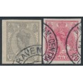 NETHERLANDS - 1923 5c red & 10c grey Queen, imperf. set of 2, used – NVPH # 82-83
