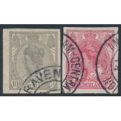 NETHERLANDS - 1923 5c red & 10c grey Queen, imperf. set of 2, used – NVPH # 82-83