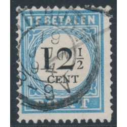 NETHERLANDS - 1881 12½c blue/black Postage Due, perf. 12½:12½, type III, used – NVPH # P8IIID NETHERLANDS - 1881 12½c blue/black Postage Due, perf. 12½:12½, type III, used – NVPH # P8IIID