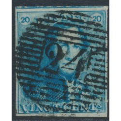 BELGIUM - 1849 20c blue King Leopold I, used – Michel # 2a