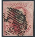 BELGIUM - 1851 40c carmine King in medallion, unboxed watermark, used – Michel # 5By BELGIUM - 1851 40c carmine King in medallion, unboxed watermark, used – Michel # 5By