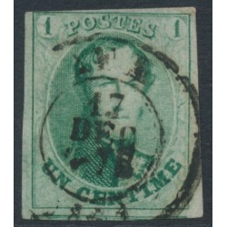 BELGIUM - 1861 1c green King in large medallion, used – Michel # 6II