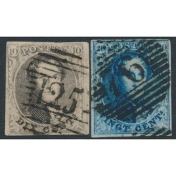 BELGIUM - 1861 10c & 20c King in large medallion, used – Michel # 7II+8II