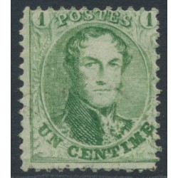 BELGIUM - 1863 1c yellow-green King Leopold I, perf. 12½:12½, used – Michel # 10A