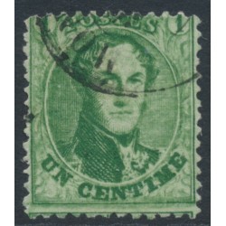 BELGIUM - 1863 1c green King Leopold I, perf. 12½:13½, used – Michel # 10B
