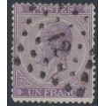 BELGIUM - 1865 1Fr violet King Leopold I, perf. 14½:14½, used – Michel # 18A