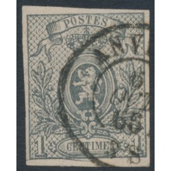 BELGIUM - 1866 1c grey-black Coat of Arms, imperforate, used – Michel # 19