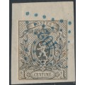 BELGIUM - 1866 1c grey-black Coat of Arms, imperforate, used – Michel # 19