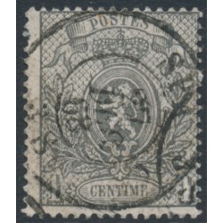 BELGIUM - 1867 1c grey-black Coat of Arms, perf. 15:15, used – Michel # 20Cb