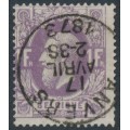 BELGIUM - 1870 1Fr violet King Leopold II, used – Michel # 33Aa