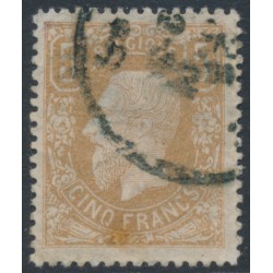 BELGIUM - 1878 5Fr yellow-brown King Leopold II, used – Michel # 34Aa