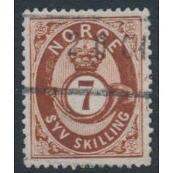 NORWAY - 1873 7 Skilling brown Posthorn, used – Facit # 21