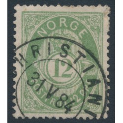 NORWAY - 1884 12øre dull green Posthorn (unshaded, picture height = 21mm), used – Facit # 41