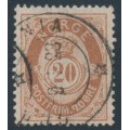 NORWAY - 1882 20øre brown Posthorn (unshaded, picture height = 21mm), used – Facit # 43 NORWAY - 1882 20øre brown Posthorn (unshaded, picture height = 21mm), used – Facit # 43