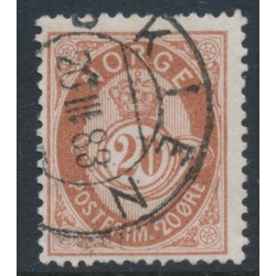 NORWAY - 1882 20øre brown Posthorn (unshaded, picture height = 21mm), used – Facit # 43