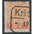 NORWAY - 1905 2.00Kr on 2Sk orange Lion, red overprint, used – Facit # 89a NORWAY - 1905 2.00Kr on 2Sk orange Lion, red overprint, used – Facit # 89a