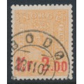 NORWAY - 1905 2.00Kr on 2Sk orange Lion, red overprint, used – Facit # 89a NORWAY - 1905 2.00Kr on 2Sk orange Lion, red overprint, used – Facit # 89a