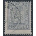 NORWAY - 1868 3Sk grey-violet Arms, misplaced perforations, used – Facit # 13a NORWAY - 1868 3Sk grey-violet Arms, misplaced perforations, used – Facit # 13a