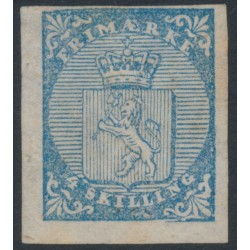 NORWAY - 1855 4 Skilling blue Lion, variety 'split lower frame' (C5), used – Facit # 1v3