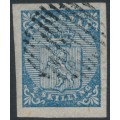 NORWAY - 1855 4 Skilling blue Lion Coat of Arms, used – Facit # 1 NORWAY - 1855 4 Skilling blue Lion Coat of Arms, used – Facit # 1