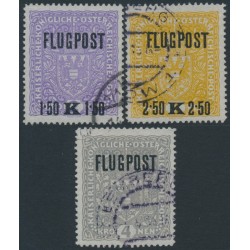 AUSTRIA - 1918 1.50K to 4Kr FLUGPOST o/p set of 3, grey paper, used – Michel # 225x-227x