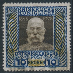 AUSTRIA - 1908 10Kr Emperor Franz Josef Jubilee on white paper, used – Michel # 156w
