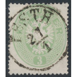 AUSTRIA - 1863 3Kr yellow-green Double-Headed Eagle, perf. 14, used – Michel # 25a