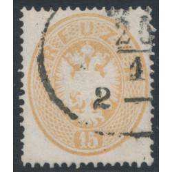 AUSTRIA - 1863 15Kr pale brown Double-Headed Eagle, perf. 14, used – Michel # 28a