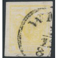 AUSTRIA - 1854 1Kr lemon-yellow Coat of Arms, type III, used – Michel # 1Ya