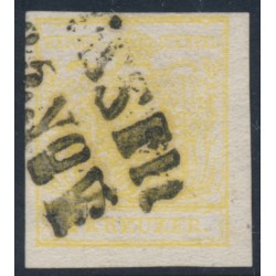 AUSTRIA - 1854 1Kr lemon-yellow Coat of Arms, type III, used – Michel # 1Ya
