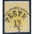 AUSTRIA - 1854 1Kr chrome-yellow Coat of Arms, type III, used – Michel # 1Yb