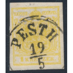 AUSTRIA - 1854 1Kr chrome-yellow Coat of Arms, type III, used – Michel # 1Yb
