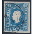 AUSTRIA - 1858 1.05Kr blue Newspaper Stamp, imperforate, used – Michel # 16a