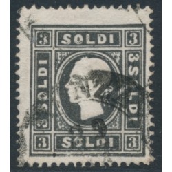 AUSTRIA - 1858 3So black Emperor, type I, Lombardy-Venice, used – Michel # 7Ia
