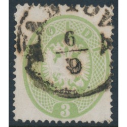 AUSTRIA - 1863 3So green Arms, perf. 14, Lombardy-Venice, used – Michel # 15