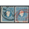 AUSTRIA - 1858 15Kr blue Emperor, types I & II, used – Michel # 15I+15II