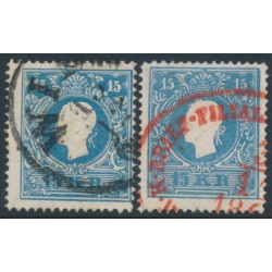 AUSTRIA - 1858 15Kr blue Emperor, types I & II, used – Michel # 15I+15II
