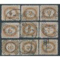 AUSTRIA - 1894 1Kr to 50Kr Postage Dues set of 9, used – Michel # P1-P9