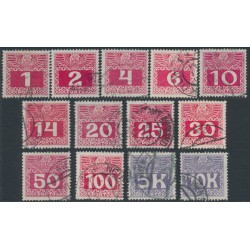 AUSTRIA - 1908 1H to 10Kr Postage Dues set of 13, used – Michel # P34-P36