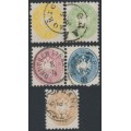 AUSTRIA - 1863 2Kr to 15Kr Eagle, perf. 9½, set of 5, used – Michel # 30-34 AUSTRIA - 1863 2Kr to 15Kr Eagle, perf. 9½, set of 5, used – Michel # 30-34